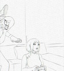 ahe_gao boruto:_naruto_next_generations forced funny glasses mother_and_daughter naruto naruto_shippuden playing_videogame sakura_haruno samiruukun sarada_uchiha short_hair sketch uzumaki_naruto