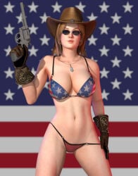 1girls 3d american american_flag american_flag_bikini bikini blonde_hair clothing cowboy_boots cowboy_gloves cowboy_hat dead_or_alive eyewear female female_focus female_only firearm footwear gloves gun handgun handwear hat headwear human large_breasts looking_at_viewer medium_hair necklace pale_skin renzuki_harai revolver solo solo_female solo_focus sunglasses swimwear texan tina_armstrong tinted_eyewear voluptuous weapon