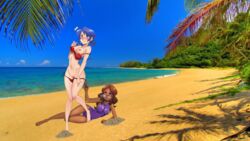 2girls alya_cesaire assisted_exposure beach bikini blush breasts delux embarrassed exposed female female_only hi_res high_resolution marinette_cheng marinette_dupain-cheng miraculous_ladybug multiple_girls nipples one-piece_swimsuit pussy swimsuit uncensored undressing_another yuri