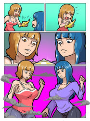 2girls big_breasts breast_expansion breasts cleavage djinn female female_only genie genie_lamp multiple_girls original original_character tourin17 transformation