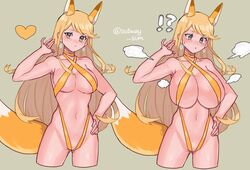 !? 1girls 2021 :< absurd_res animal_ears armpits artist_name before_and_after bikini blonde_hair bocas_top breast_expansion brown_background bursting_breasts cleavage earrings eyebrows_visible_through_hair female female_only fox_ears fox_girl fox_tail hand_on_hip heart highleg_bikini highres huge_breasts jewelry large_breasts long_hair looking_at_breasts looking_down matching_hair/eyes medium_breasts mythra navel nintendo open_mouth signature simple_background solo standing subway_sum surprised sweat sweatdrop swimsuit tail thighs twitter_username underboob very_long_hair xenoblade_(series) xenoblade_chronicles_2 yellow_bikini yellow_eyes