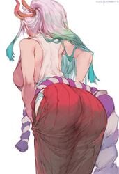 1girls absurd_res artist_name ass big_breasts blue_hair breasts clothed clothing curvy cutesexyrobutts ear_piercing earrings female female_focus female_only gradient_hair hakama hi_res highres hoop_earrings horned_humanoid horns huge_breasts humanoid large_ass light-skinned_female light_skin long_hair multicolored_hair one_piece oni oni_horns pose revealing_clothes shounen_jump sideboob signature simple_background solo two_tone_hair white_background white_hair wide_hips yamato_(one_piece) youkai