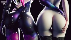 2girls 3d 3d_(artwork) arachne_(fortnite) ass ass_focus big_ass bubble_butt cosmic_skin curvy dat_ass female female_only fortnite fortnite:_battle_royale galaxia_(fortnite) large_ass leggings nude tagme thick_thighs wide_hips wotm8h8