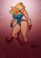 2019 bare_thighs big_breasts blonde_hair boots captain_marvel carol_danvers curvaceous curvy curvy_body curvy_female curvy_figure female_superhero glowing_eyes high_heel_boots huge_breasts hugotendaz leotard marvel pawg plump superheroine thick thick_legs thick_thighs voluptuous wide_hips