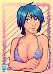 aqua_(kingdom_hearts) bikini blue_hair disney kingdom_hearts large_breasts queen-anura smile_pretty_cure square_enix