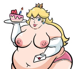 1girls alternate_breast_size belly_expansion belly_overhang blonde_hair blue_eyes breasts chubby_cheeks fat fat_ass fat_belly female female_only flabby_arms huge_breasts hyper_belly lewdsona long_hair love_handles mario_(series) morbidly_obese morbidly_obese_female nintendo nipples overweight plump princess_peach simple_background slightly_chubby solo standing thick weight_gain white_background