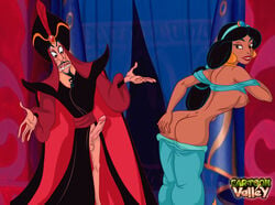 1girls aladdin cartoonvalley.com disney disney_princess erected_nipples erection hand_on_ass imminent_anal jafar pants_down penis presenting_hindquarters princess_jasmine top_lift veiny_penis zolushka