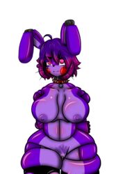 anthro bonnie_(fnaf) five_nights_at_freddy's five_nights_in_anime glaz12 purple_hair purple_skin red_eyes robot rule_63 solo