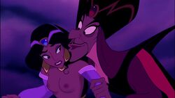 aladdin breasts clothed_male_nude_male disney disney_princess disney_villains female from_behind_position inusen jafar male nipples princess_jasmine restrained topless