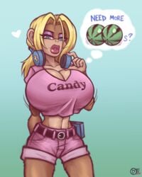 1girls already_uploaded alternate_breast_size anthro bimbo blonde_hair breasts candy_kong donkey_kong_(series) duplicate female headphones huge_lips jiggle large_breasts lips melon monkey navel nintendo pink_shorts raiounsfw short_hair shorts tank_top