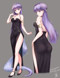 1girls ass ass_focus back_view bare_back bare_legs big_ass black_dress curvy dress female fire_emblem fire_emblem:_the_binding_blade high_heels jewelry ligmki8 long_hair nintendo rama_(yu-light8) smile solo solo_female sophia_(fire_emblem) very_long_hair violet_eyes violet_hair