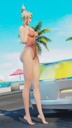 1girls 3d angela_ziegler blizzard_entertainment car exposed_breasts exposed_nipples highres lifeguard_mercy looking_at_viewer mercy overwatch solo transparent_clothing wackation