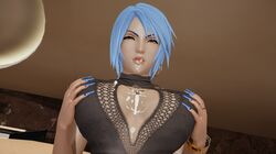 3d anti-aqua aqua_(kingdom_hearts) big_breasts big_lips big_nipples bimbo breasts breasts_out bukkake corruption cum cum_on_breasts cum_on_face cum_on_upper_body disney enemy_conversion honey_select kingdom_hearts piercing roseza square_enix