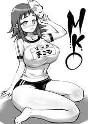 1girls big_breasts breasts chiroru curvy_figure demon_slayer eye_contact female greyscale huge_breasts kimetsu_no_yaiba looking_at_viewer makomo monochrome nipples solo thick_thighs voluptuous wariza wide_hips