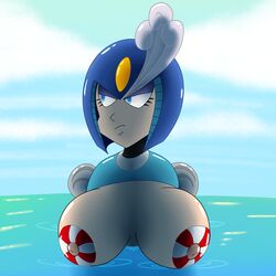 big_breasts breasts mega_man mega_man(classic) mermaid nipples ocean robot robot_girl splash_woman tagme water wildswingding