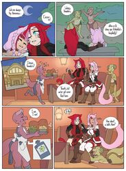 2girls anthro boys breasts bunnox cat_ears cat_humanoid clothed clothing comic felid felid_humanoid feline heterochromia horns kobold licking miqo'te pink_hair potion red_hair sabrith_ebonclaw scalie tail tayelle_ebonclaw video_games