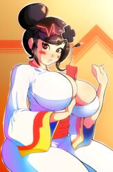 /ctt/ 1girls artist_request between_breasts big_breasts black_hair breasts cleavage clothing console-tan d-pad eyebrows_visible_through_hair facial_mark famicom famicom-tan fan female female_only hair_bun hair_ornament highres hips holding_fan huge_breasts kimono large_breasts lips looking_at_viewer milf nintendo obi object_between_breasts personification red_background red_eyes sash sitting smile solo teeth thick thick_thighs thighs tied_hair white_kimono wide_hips wide_sleeves