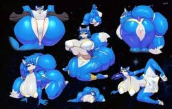 anthro artist_request big_ass big_breasts big_butt bikini blue_fur bottomwear cleavage clothing curvy fox fox_girl furry huge_ass huge_breasts huge_butt krystal loincloth looking_at_viewer spread_legs star_fox sylviajo wide_hips