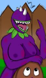 1girls breasts carnivorous_plant chomper_(pvz) fangs iron_lobo plantie plants plants_vs_zombies purple_skin tongue