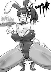 1girls big_breasts breasts bunny_ears bunnysuit butterfly_hair_ornament chiroru curvy_figure demon_slayer female greyscale high_heels huge_breasts kimetsu_no_yaiba leotard monochrome ponytail side_ponytail solo squatting thick_thighs tsuyuri_kanao voluptuous wide_hips