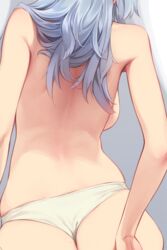 arm_behind_back ass breasts feguimel female from_behind head_wings karina_(feguimel) long_hair medium_breasts original panties silver_hair simple_background solo topless underwear underwear_only wedgie white_panties