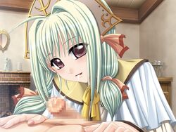 censored cum cum_in_mouth fellatio female game_cg green_hair hatozuki_tsumiki mine_fukaki_se_ni_tayutau_uta oral penis pov