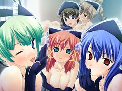 5girls 800x600 after_sex akizuki_komari aqua_eyes blue_eyes blue_hair braid breast_hold breasts brown_hair cum cum_on_body cum_on_breasts cum_on_upper_body elbow_gloves emupii_maid_promotion_master everyone facial female finger_licking flower game_cg gloves green_eyes green_hair hair_flower hair_ornament hair_ribbon harem homura_yukine kotose_koyomi licking long_hair maid maid_headdress mizuno_aoi multiple_girls orange_hair red_eyes ribbon short_hair tamahiyo totoki_miu wink yuri