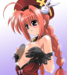 breasts gloves kamogawa_tanuki lyrical_nanoha mahou_shoujo_lyrical_nanoha mahou_shoujo_lyrical_nanoha_a's mahou_shoujo_lyrical_nanoha_a's topless vita