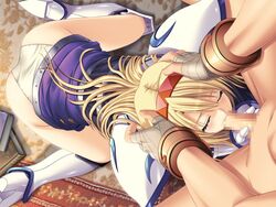 ass blonde_hair censored fellatio female game_cg hairband hand_on_head hatozuki_tsumiki jpeg_artifacts mine_fukaki_se_ni_tayutau_uta oral panties penis underwear white_panties