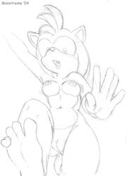 2004 amy_rose anthro brainsister female female_only furry furry_only monochrome nude short_hair simple_background solo sonic_(series) standing traditional_media uncensored white_background