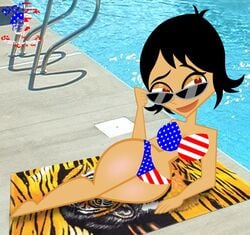 1girls adjusting_eyewear adjusting_glasses bigtyme bikini black_hair breasts brown_eyes carmelita_aves el_tigre female latina looking_over_eyewear looking_over_glasses nickelodeon pool poolside short_hair smiling sunglasses tagme tinted_eyewear wide_hips