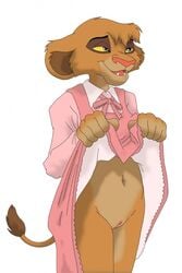 anthro anthrofied clothed clothing cub disney dress dress_lift female female_only partially_clothed pussy simple_background solo standing tagme the_lion_king the_lion_king_ii:_simba's_pride vitani white_background