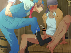 censored footjob footjob_with_legwear harvest_moon jack kai male_only sockjob socks standing standing_footjob yaoi