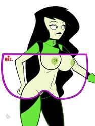 disney female female_only filming first_person_view green_nipples green_skin green_skinned_female human kim_possible nipples recording roger_bacon shego solo straight_hair tagme white_background x-ray_glasses