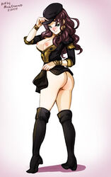 1girls 2019 areolae artist_name ass big_ass big_breasts breasts breasts_out brown_hair clothing confident dated dorothea_arnault female female_only fire_emblem fire_emblem:_three_houses functionally_nude garreg_mach_monastery_uniform hair long_hair looking_at_viewer minacream nintendo nipples open_clothes open_shirt seductive seductive_smile smile smirk solo