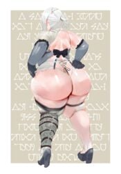 ass_cleavage bamboo_ale bottom_heavy bubble_butt butt_crack dat_ass fat fat_ass kaine_(nier) nier nier_(series) nier_replicant plump plump_ass rear_view thick_thighs thunder_thighs wide_hips