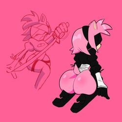 amy_rose blindfold bubble_butt clothing cosplay monamania nier:_automata pink_butt sonic_(series) sonic_the_hedgehog_(series) sweetdandy sword yorha_2b_(cosplay)