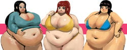 belly_overhang bikini bloat chichi cleavage dragon_ball dragon_ball_z erza_scarlet expansion fairy_tail fat female female_only huge_belly huge_breasts morbidly_obese nico_robin one_piece overweight overweight_female plump sonier103 swimsuit thick_legs tight_clothing weight_gain wide_hips