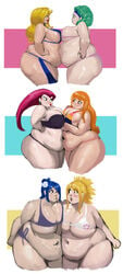 6girls afro alternate_breast_size belly_overhang belly_to_belly bikini bulma_(afro) bulma_briefs chubby cleavage crossover dragon_ball dragon_ball_z expansion fairy_tail fat female female_only huge_belly huge_breasts jessie_(pokemon) konan lucy_heartfilia mai_valentine morbidly_obese multiple_girls nami naruto nintendo one_piece overweight overweight_female plump pokemon post-timeskip sonier103 swimsuit thick_legs tight_clothing weight_gain wide_hips yu-gi-oh!