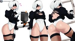 1girls ass big_ass big_breasts blindfold blush cleavage curvaceous curvy curvy_female echosaber looking_back nier:_automata nier_(series) platinum_games square_enix thick_thighs thighhighs white_hair yorha_2b