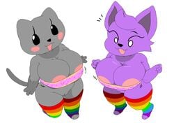 2girls anthro areolae bat bottomless bra breasts clothed clothing cute dream-cassette female female_only furry furry_only hoshime mob_face nyan_cat plum_(latchk3y) pussy rainbow rainbow_socks shortstack socks