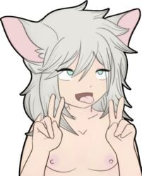 1girls ahe_gao anti_(phantom_forces) areolae artist_request blue_eyes breasts cat_ears collarbone double_peace_sign double_v female female_only grey_hair looking_up nipples nude nude_female open_mouth pale-skinned_female pale_skin phantom_forces png roblox roblox_game robloxian short_hair small_breasts solo solo_female source_request tongue tongue_out transparent_background