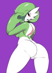 1girls absurd_res absurdres airalin anthro anus ashraely ass back blush blush_stickers collar curvy cute_face eyebrows_visible_through_hair female from_behind gardevoir green_hair hair_over_one_eye hi_res highres large_breasts looking_at_viewer looking_back nintendo nude pink_eyes pokémon_(species) pokemon pokemon_(species) pseudo_hair purple_background pussy rear_view short_hair side_boob smile standing thick_thighs uncensored wide_hips