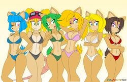 6girls activision ami_bandicoot anthro bikini breasts crash_(series) crash_team_racing crash_team_racing_nitro-fueled female furry hips isabella_bandicoot large_penis liz_bandicoot megumi_bandicoot navel orange_fur pasadena_o'possum tawna_bandicoot underwear