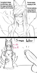 1girls ahri animal_ears black_hair blush dialogue female heart-shaped_pupils league_of_legends penis stormbringer