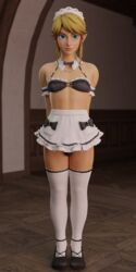 1boy 3d blonde_hair blue_eyes bulge crossdressing emberstock femboy gay girly hyrule_warriors light-skinned_femboy link link_(hyrule_warriors) maid maid_headdress maid_uniform male male_only skirt solo the_legend_of_zelda thighhighs trap yaoi