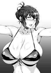 1girls 2014 allegro_(artist) bare_shoulders big_breasts bikini bikini_top black_beat blush blush_lines breasts collarbone covered_nipples eyebrows_visible_through_hair female female_focus female_only huge_breasts katsuragi_aiko looking_at_viewer monochrome rinkan_club short_hair simple_background solo solo_female solo_focus upper_body