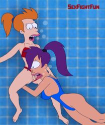 bikini blue_hair blue_swimsuit cameltoe cunnilingus futurama gender_transformation licking licking_pussy philip_j_fry pool pussy red_bikini red_hair rule_63 sexfightfun swimming_pool swimsuit transformation turanga_leela underwater water yuri