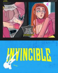 1boy 1girls anal anal_sex atom_eve balcony building invincible invincible_title_card love mark_grayson meme nobledocart penetration pink_clothing red_hair saliva saliva_trail sex superhero superheroine