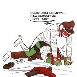 1boy 1girls belarus_(countryhumans) belarusian_flag bnr_(countryhumans) comic countryhumans countryhumans_girl rape red_rabbit_red_(artist) translated